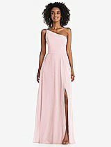 Front View Thumbnail - Ballet Pink One-Shoulder Chiffon Maxi Dress with Shirred Front Slit