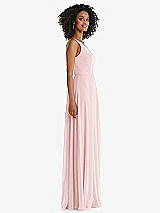 Side View Thumbnail - Ballet Pink One-Shoulder Chiffon Maxi Dress with Shirred Front Slit