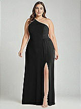 Alt View 1 Thumbnail - Black One-Shoulder Chiffon Maxi Dress with Shirred Front Slit