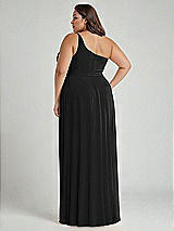 Alt View 2 Thumbnail - Black One-Shoulder Chiffon Maxi Dress with Shirred Front Slit
