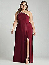 Alt View 1 Thumbnail - Burgundy One-Shoulder Chiffon Maxi Dress with Shirred Front Slit