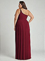 Alt View 2 Thumbnail - Burgundy One-Shoulder Chiffon Maxi Dress with Shirred Front Slit
