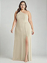 Alt View 1 Thumbnail - Champagne One-Shoulder Chiffon Maxi Dress with Shirred Front Slit