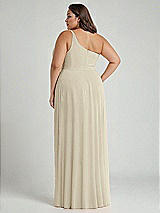 Alt View 2 Thumbnail - Champagne One-Shoulder Chiffon Maxi Dress with Shirred Front Slit