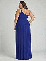 Alt View 2 Thumbnail - Cobalt Blue One-Shoulder Chiffon Maxi Dress with Shirred Front Slit