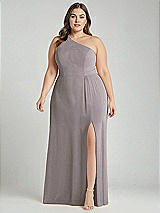 Alt View 1 Thumbnail - Cashmere Gray One-Shoulder Chiffon Maxi Dress with Shirred Front Slit