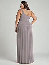 Alt View 2 Thumbnail - Cashmere Gray One-Shoulder Chiffon Maxi Dress with Shirred Front Slit