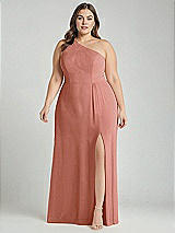 Alt View 1 Thumbnail - Desert Rose One-Shoulder Chiffon Maxi Dress with Shirred Front Slit