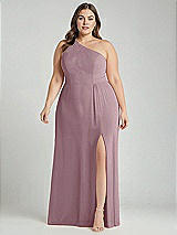 Alt View 1 Thumbnail - Dusty Rose One-Shoulder Chiffon Maxi Dress with Shirred Front Slit