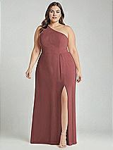 Alt View 1 Thumbnail - English Rose One-Shoulder Chiffon Maxi Dress with Shirred Front Slit