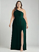 Alt View 1 Thumbnail - Evergreen One-Shoulder Chiffon Maxi Dress with Shirred Front Slit