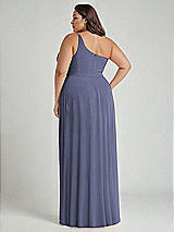 Alt View 2 Thumbnail - French Blue One-Shoulder Chiffon Maxi Dress with Shirred Front Slit