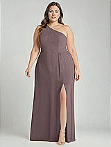 Alt View 1 Thumbnail - French Truffle One-Shoulder Chiffon Maxi Dress with Shirred Front Slit
