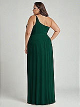 Alt View 2 Thumbnail - Hunter Green One-Shoulder Chiffon Maxi Dress with Shirred Front Slit