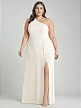 Alt View 1 Thumbnail - Ivory One-Shoulder Chiffon Maxi Dress with Shirred Front Slit