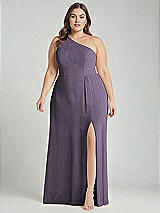 Alt View 1 Thumbnail - Lavender One-Shoulder Chiffon Maxi Dress with Shirred Front Slit