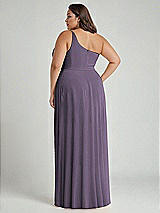 Alt View 2 Thumbnail - Lavender One-Shoulder Chiffon Maxi Dress with Shirred Front Slit