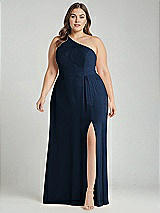 Alt View 1 Thumbnail - Midnight Navy One-Shoulder Chiffon Maxi Dress with Shirred Front Slit