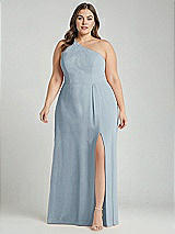 Alt View 1 Thumbnail - Mist One-Shoulder Chiffon Maxi Dress with Shirred Front Slit