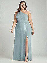 Alt View 1 Thumbnail - Morning Sky One-Shoulder Chiffon Maxi Dress with Shirred Front Slit