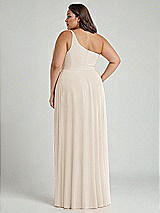 Alt View 2 Thumbnail - Oat One-Shoulder Chiffon Maxi Dress with Shirred Front Slit