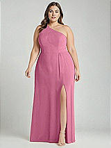 Alt View 1 Thumbnail - Orchid Pink One-Shoulder Chiffon Maxi Dress with Shirred Front Slit