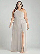 Alt View 1 Thumbnail - Oyster One-Shoulder Chiffon Maxi Dress with Shirred Front Slit