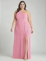 Alt View 1 Thumbnail - Peony Pink One-Shoulder Chiffon Maxi Dress with Shirred Front Slit