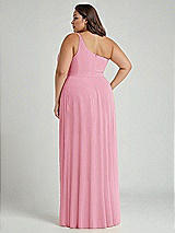 Alt View 2 Thumbnail - Peony Pink One-Shoulder Chiffon Maxi Dress with Shirred Front Slit