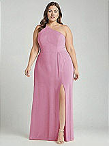 Alt View 1 Thumbnail - Powder Pink One-Shoulder Chiffon Maxi Dress with Shirred Front Slit