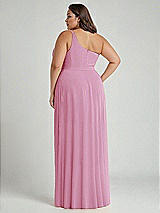 Alt View 2 Thumbnail - Powder Pink One-Shoulder Chiffon Maxi Dress with Shirred Front Slit