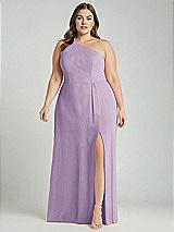 Alt View 1 Thumbnail - Pale Purple One-Shoulder Chiffon Maxi Dress with Shirred Front Slit