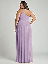 Alt View 2 Thumbnail - Pale Purple One-Shoulder Chiffon Maxi Dress with Shirred Front Slit