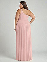 Alt View 2 Thumbnail - Rose - PANTONE Rose Quartz One-Shoulder Chiffon Maxi Dress with Shirred Front Slit