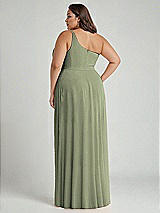 Alt View 2 Thumbnail - Sage One-Shoulder Chiffon Maxi Dress with Shirred Front Slit
