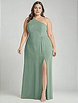 Alt View 1 Thumbnail - Seagrass One-Shoulder Chiffon Maxi Dress with Shirred Front Slit