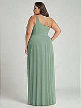 Alt View 2 Thumbnail - Seagrass One-Shoulder Chiffon Maxi Dress with Shirred Front Slit