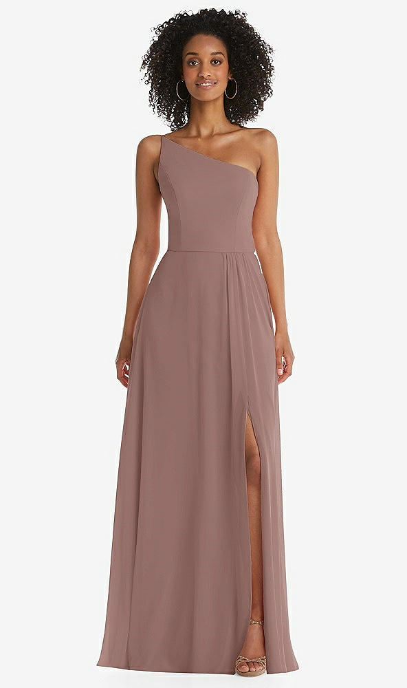 Front View - Sienna One-Shoulder Chiffon Maxi Dress with Shirred Front Slit