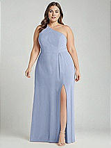 Alt View 1 Thumbnail - Sky Blue One-Shoulder Chiffon Maxi Dress with Shirred Front Slit