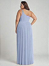 Alt View 2 Thumbnail - Sky Blue One-Shoulder Chiffon Maxi Dress with Shirred Front Slit