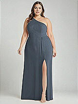 Alt View 1 Thumbnail - Silverstone One-Shoulder Chiffon Maxi Dress with Shirred Front Slit
