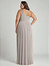 Alt View 2 Thumbnail - Taupe One-Shoulder Chiffon Maxi Dress with Shirred Front Slit
