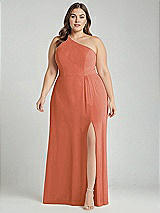 Alt View 1 Thumbnail - Terracotta Copper One-Shoulder Chiffon Maxi Dress with Shirred Front Slit