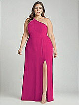 Alt View 1 Thumbnail - Think Pink One-Shoulder Chiffon Maxi Dress with Shirred Front Slit