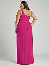 Alt View 2 Thumbnail - Think Pink One-Shoulder Chiffon Maxi Dress with Shirred Front Slit
