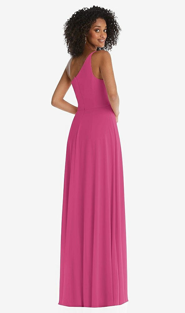 Back View - Tea Rose One-Shoulder Chiffon Maxi Dress with Shirred Front Slit