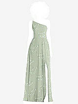 Front View Thumbnail - Vintage Primrose Sage One-Shoulder Chiffon Maxi Dress with Shirred Front Slit