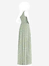 Rear View Thumbnail - Vintage Primrose Sage One-Shoulder Chiffon Maxi Dress with Shirred Front Slit