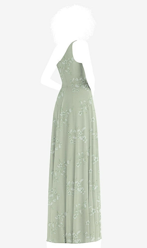 Back View - Vintage Primrose Sage One-Shoulder Chiffon Maxi Dress with Shirred Front Slit