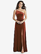 Front View Thumbnail - Auburn Moon One-Shoulder Spaghetti Strap Velvet Maxi Dress with Pockets